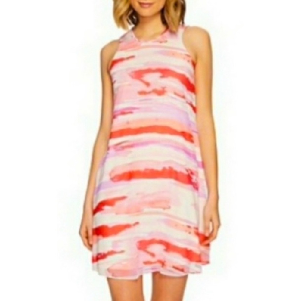 Calvin Klein Sheer WATERCOLOR Stripe Shift Dress